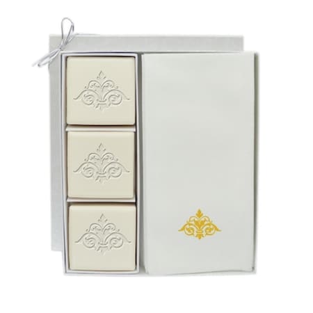 Step-Up Relief Eco Luxury Courtesy Gift Set-G-Damask Soap - Antique White - 9 L x 2 W x 7.5 H in. ST2933595